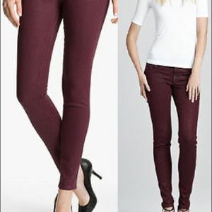 maroon leather look coated jeans